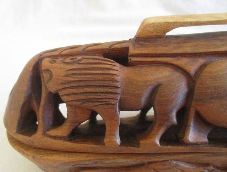 Vintage African Bread Box - intricately hand carved out of a single piece of wood