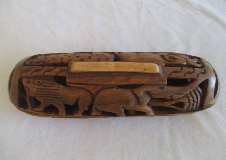 Vintage African Bread Box - intricately hand carved out of a single piece of wood