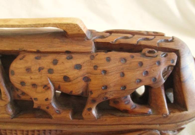 Vintage African Bread Box - intricately hand carved out of a single piece of wood