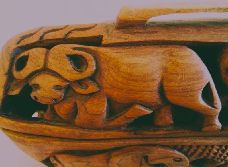 Vintage African Bread Box - intricately hand carved out of a single piece of wood