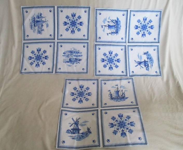 Three pretty blue and white cloths with Dutch scenes