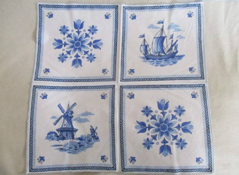 Three pretty blue and white cloths with Dutch scenes