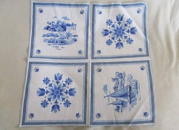 Three pretty blue and white cloths with Dutch scenes