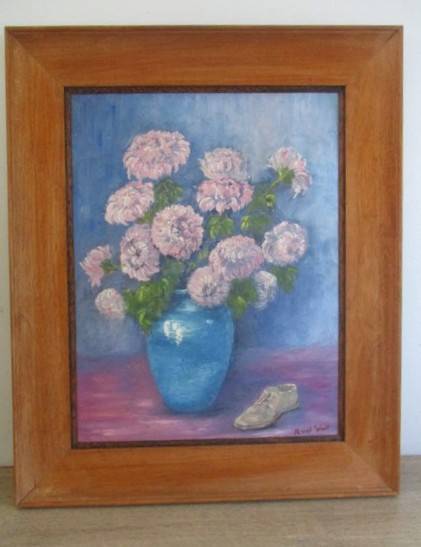 Large original painting in beautiful wooden frame - signed