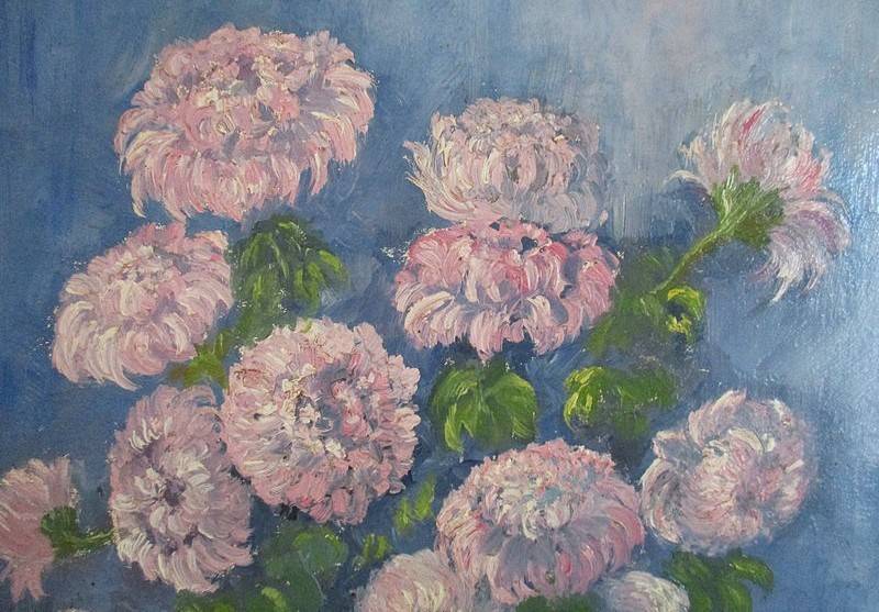 Large original painting in beautiful wooden frame - signed