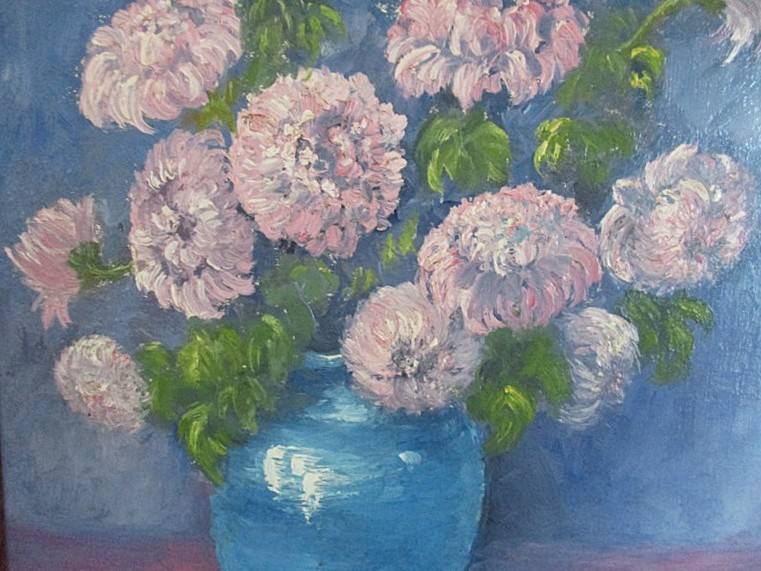 Large original painting in beautiful wooden frame - signed