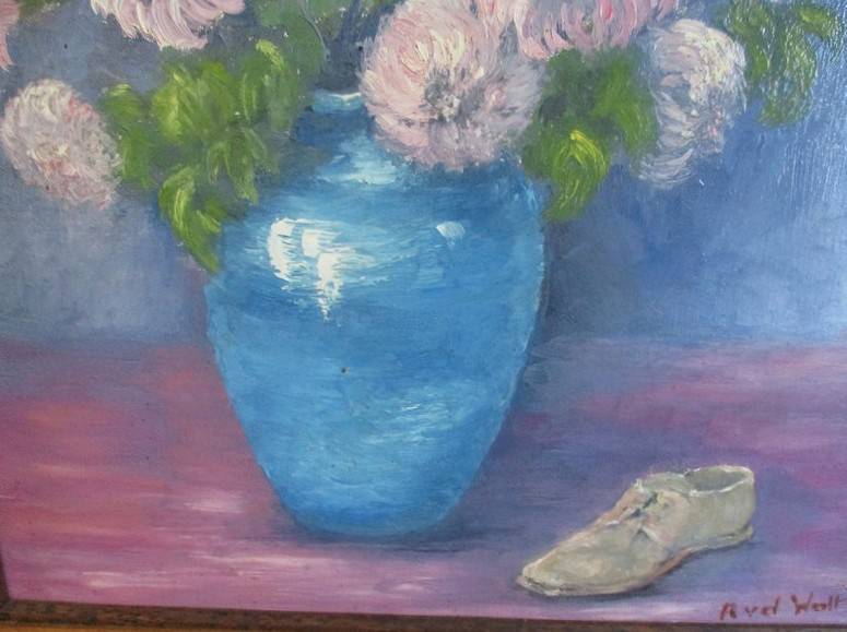 Large original painting in beautiful wooden frame - signed