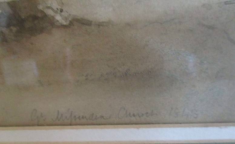 Antique 1843 original watercolour painting John Connell Ogle (1813-1877) - Willesden Church, England