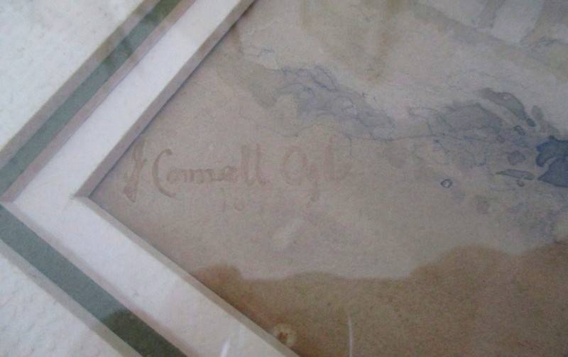 Antique 1843 original watercolour painting John Connell Ogle (1813-1877) - Willesden Church, England