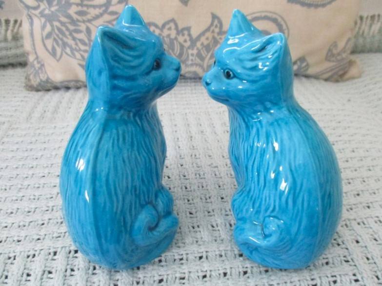 Pair of high value vintage Chinese turquoise glazed porcelain cats - perfect condition