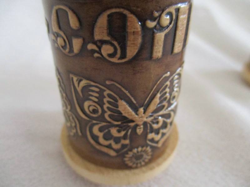 Wooden salt & pepper set carved with pretty butterflies