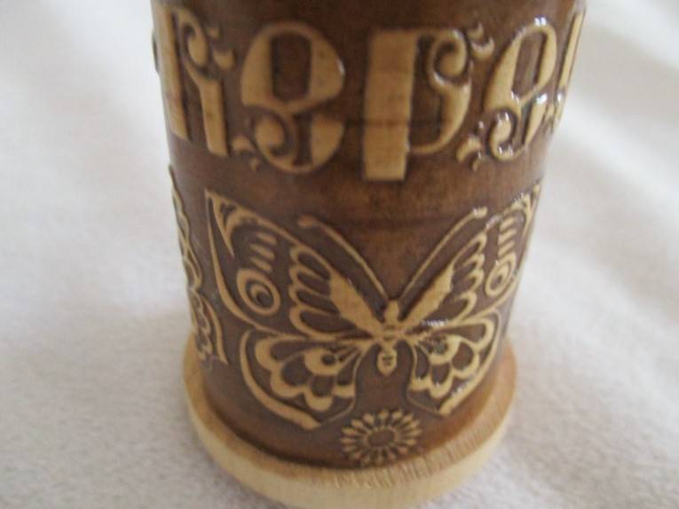 Wooden salt & pepper set carved with pretty butterflies