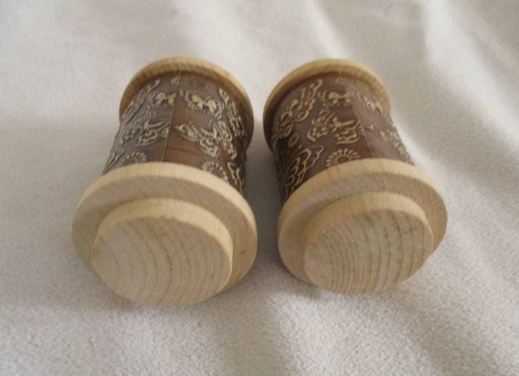 Wooden salt & pepper set carved with pretty butterflies