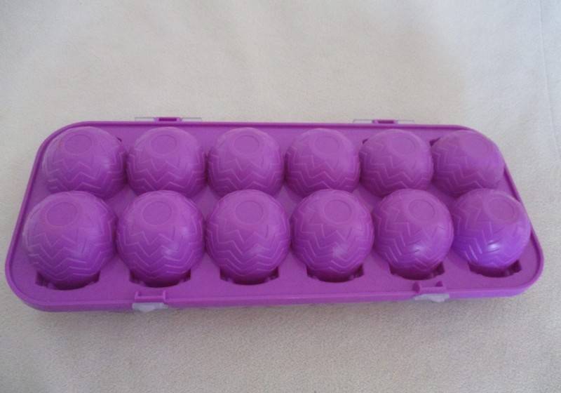 A plastic egg carton containing twelve Hatchimals CollEGGtibles
