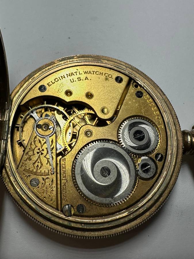 Elgin Gold Plated Pocket Watch & Chain