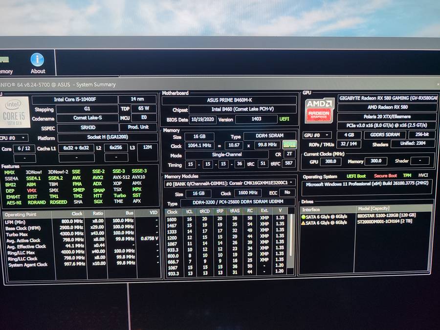 10Th Gen Gaming PC - 10400F I5, 16GB 3200MHz ram, RX580 4GB GPU, AIO Cooler