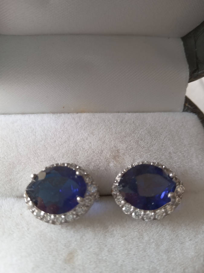 A Pair Of Sterling Silver Blue And White Cz Earrings