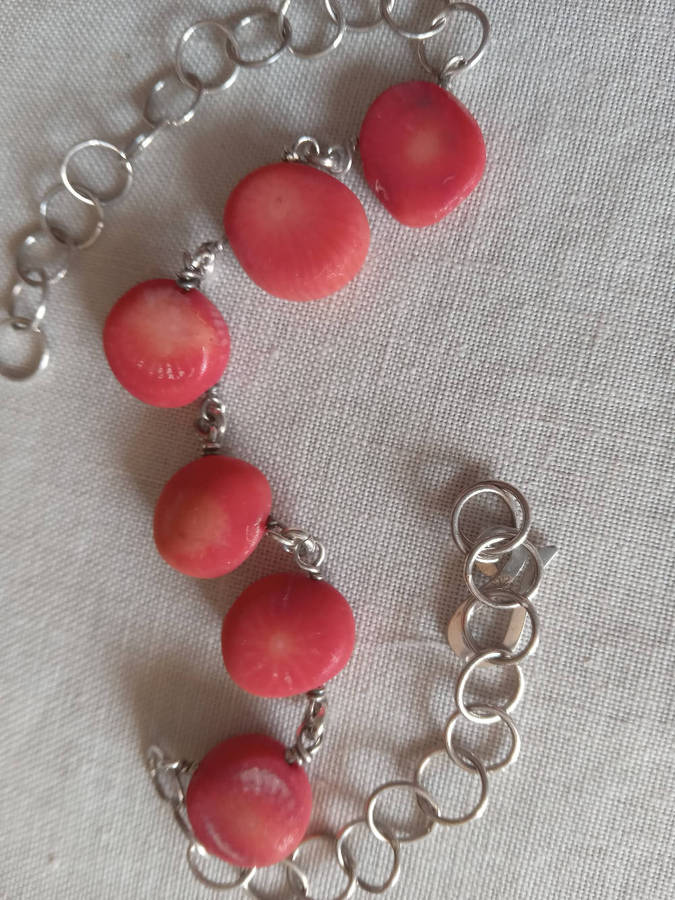 Sterling Silver And Coral Bracelet