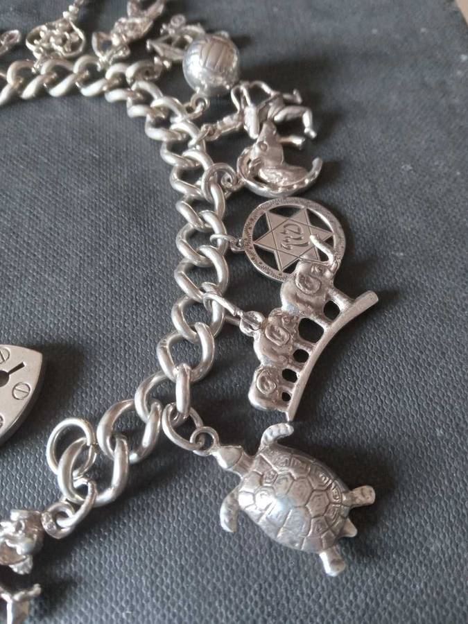 Vintage Sterling Silver Charm Bracelet - (65.8g)