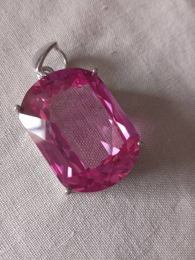 Large Checkerboard Cut Sparkling Vivid Pink Lab Created Spinel Pendant