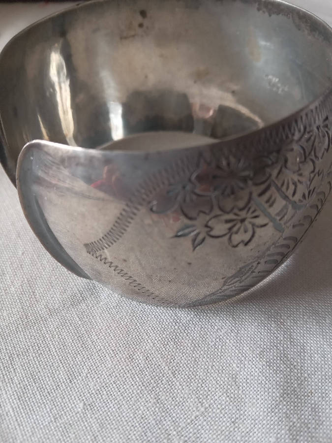 Rare Vintage Sterling Silver Etched Chinese Cuff Bangle