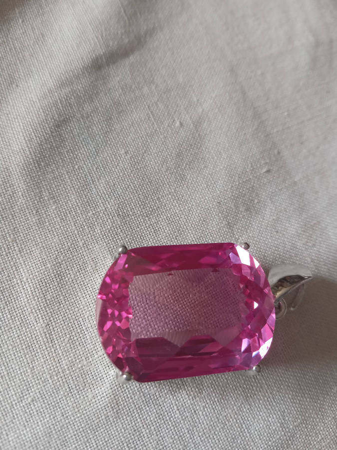 Large Checkerboard Cut Sparkling Vivid Pink Lab Created Spinel Pendant