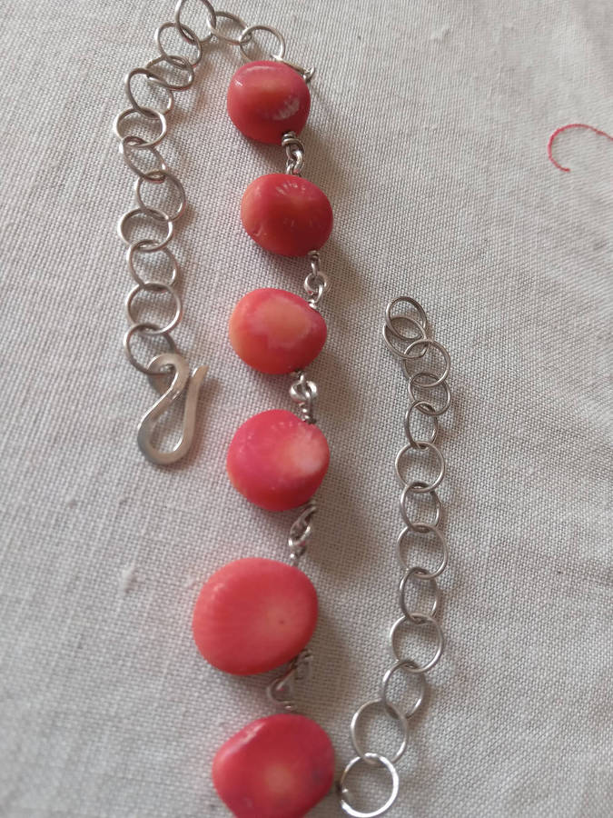 Sterling Silver And Coral Bracelet