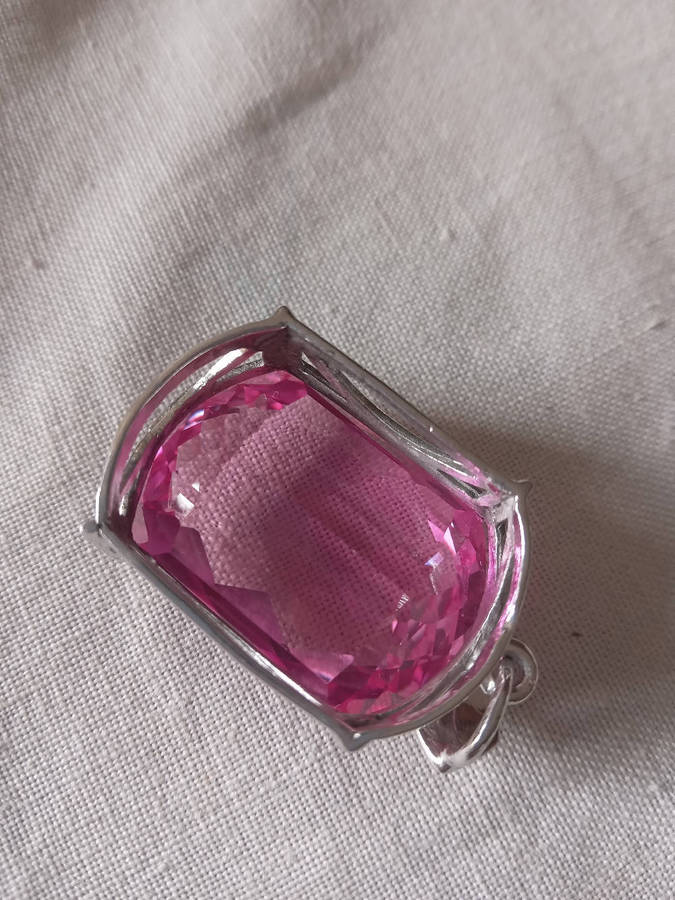 Large Checkerboard Cut Sparkling Vivid Pink Lab Created Spinel Pendant