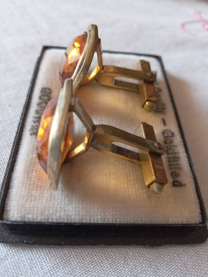 Pair Of Vintage Gold Filled Citrine Colour Cufflinks