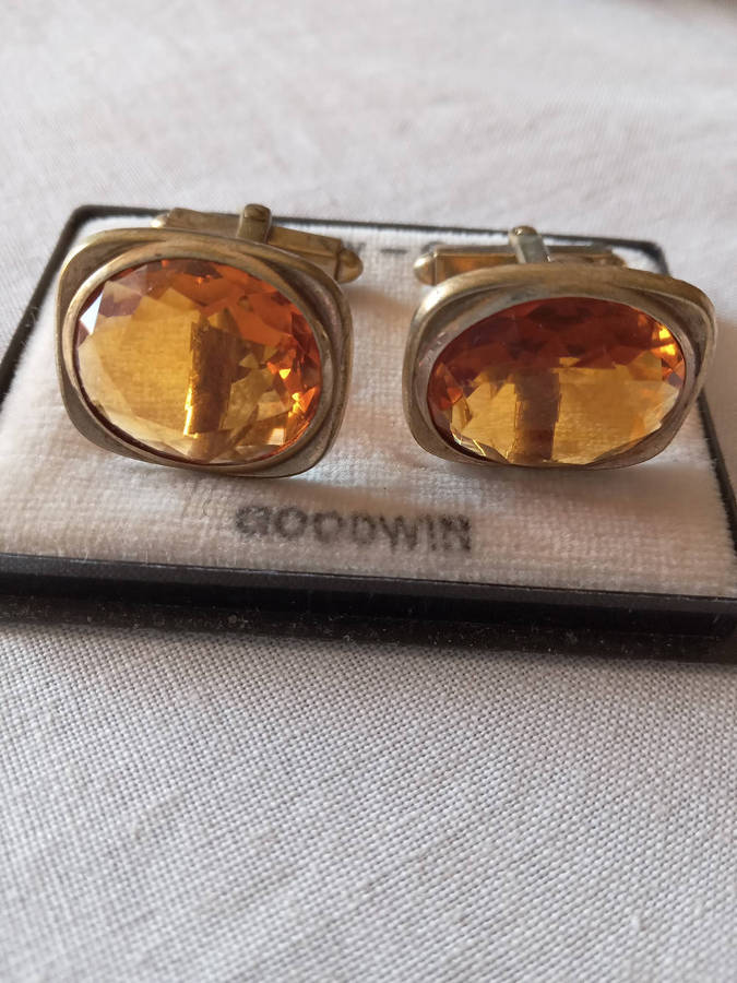 Pair Of Vintage Gold Filled Citrine Colour Cufflinks