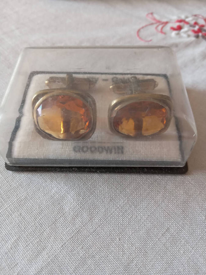 Pair Of Vintage Gold Filled Citrine Colour Cufflinks