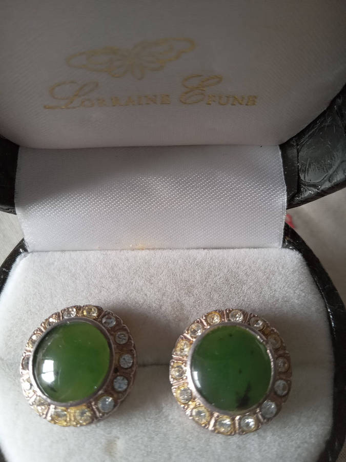 Vintage Silver Jade? And Cz Earrings