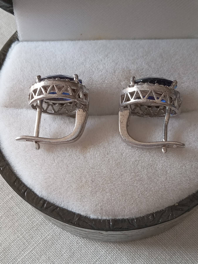 A Pair Of Sterling Silver Blue And White Cz Earrings