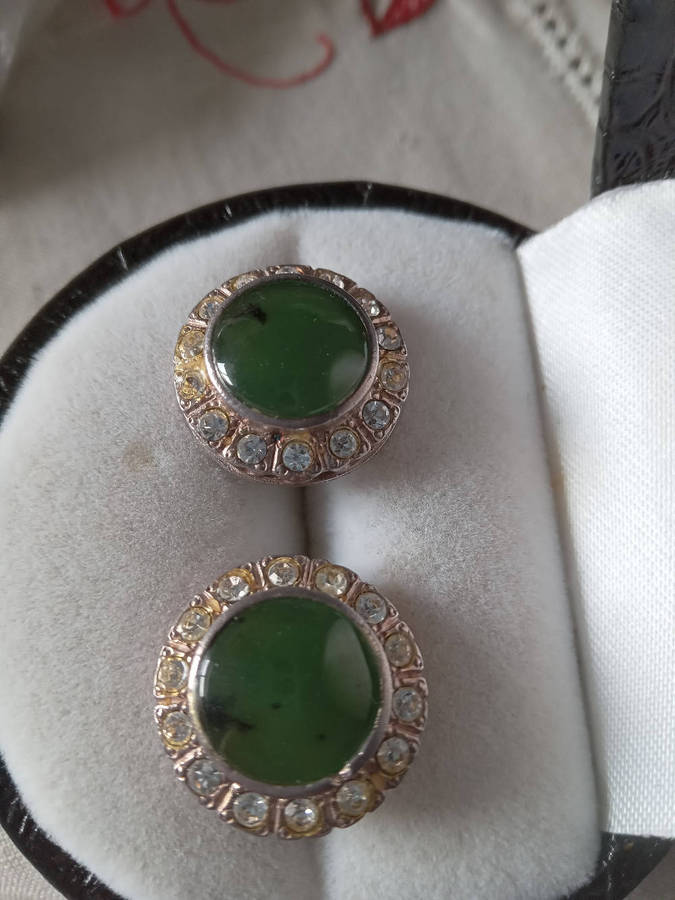 Vintage Silver Jade? And Cz Earrings