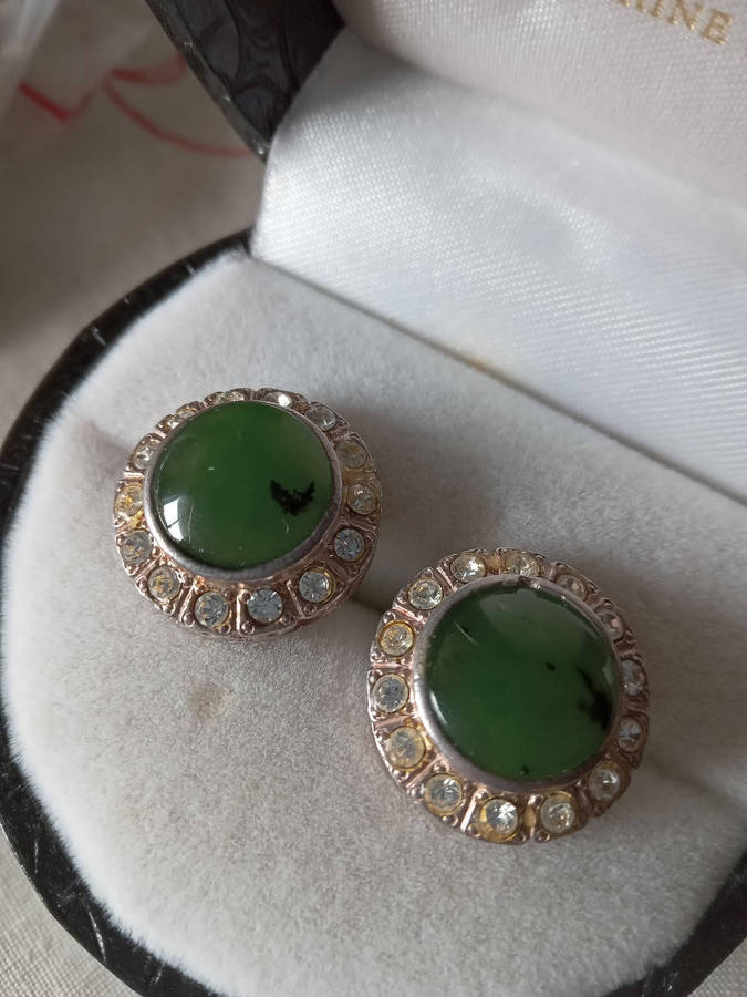 Vintage Silver Jade? And Cz Earrings