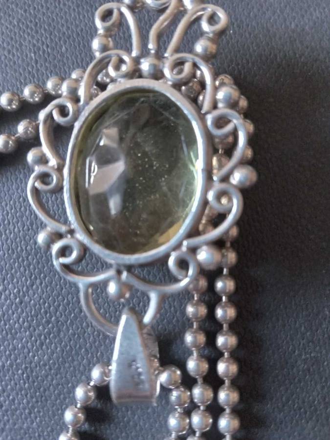 Sterling Silver And Large Natural Lemon Citrine Pendant And Chain