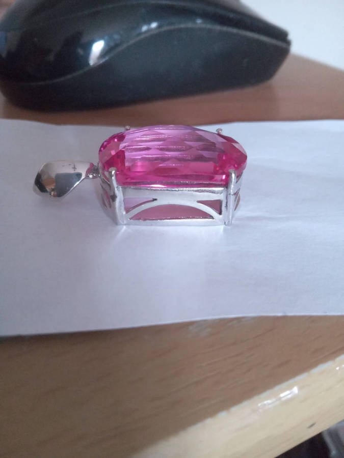 Large Checkerboard Cut Sparkling Vivid Pink Lab Created Spinel Pendant