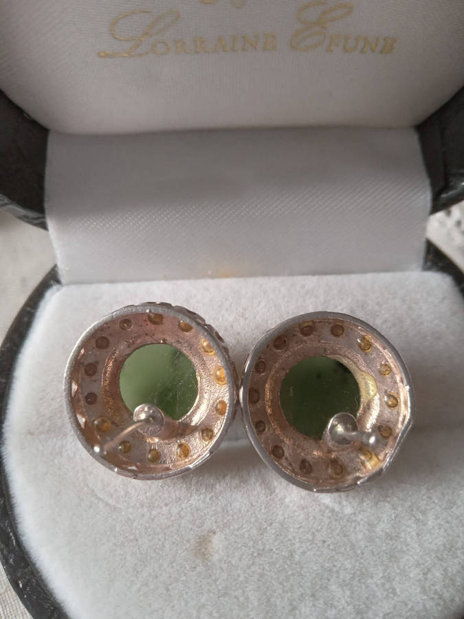 Vintage Silver Jade? And Cz Earrings