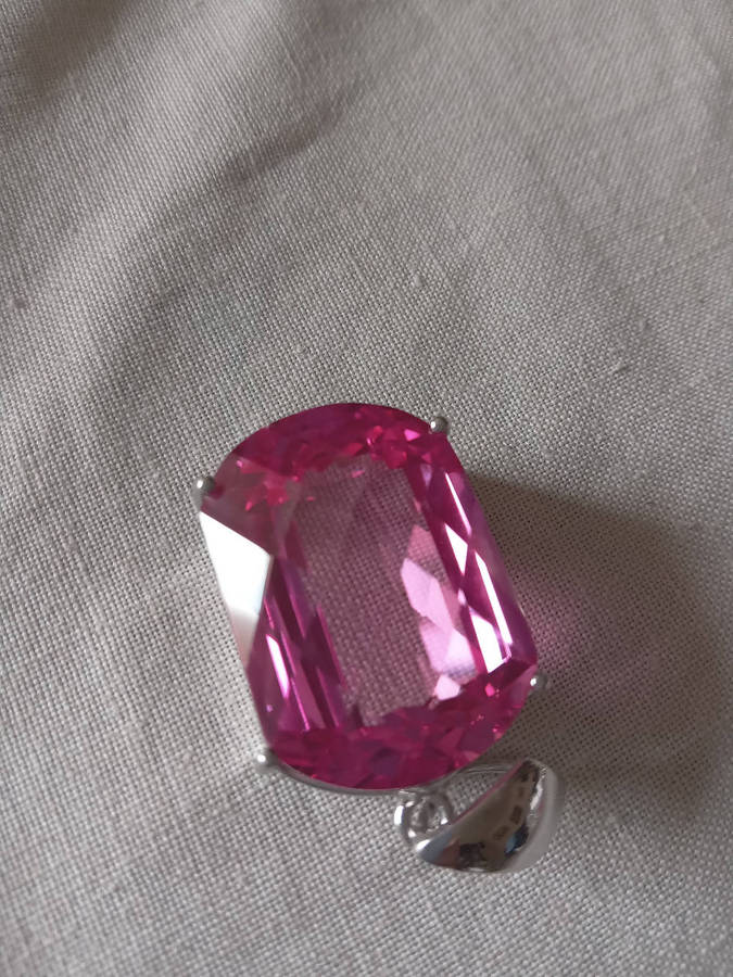 Large Checkerboard Cut Sparkling Vivid Pink Lab Created Spinel Pendant