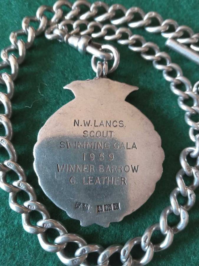 Antique Silver Fob Watch Chain With Medal And T-Bar