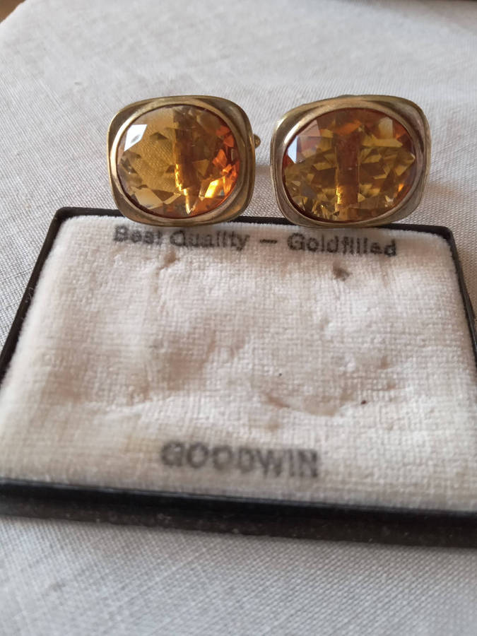 Pair Of Vintage Gold Filled Citrine Colour Cufflinks