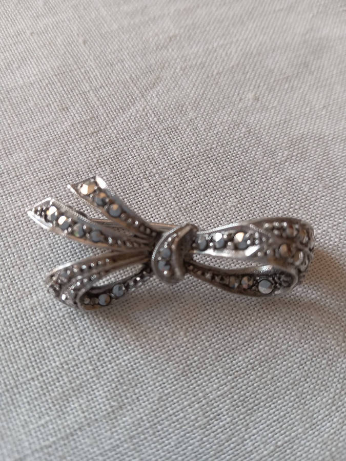 Vintage Sterling Silver And Marcasite Bow Brooch