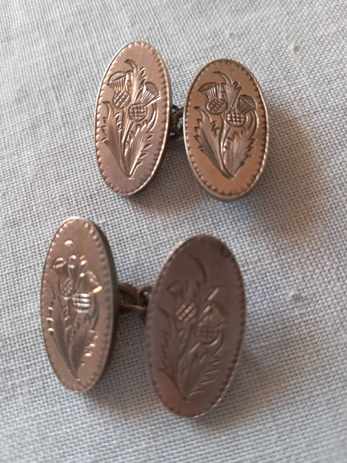 Antique 9ct Rose Gold Front ScottishThistle Cufflinks