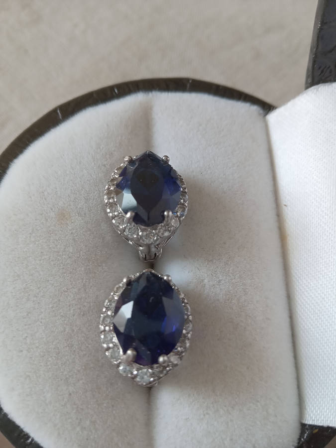 A Pair Of Sterling Silver Blue And White Cz Earrings