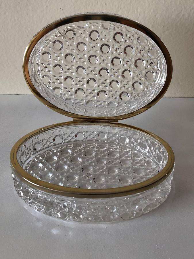 RARE EBELING & REUSS - LEAD CRYSTAL AND BRASS TRINKET JEWELRY BOX
