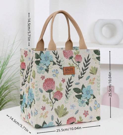 Flower Print Large Capacity Zipper Semi-Closed Lunch Box