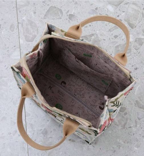 Flower Print Large Capacity Zipper Semi-Closed Lunch Box
