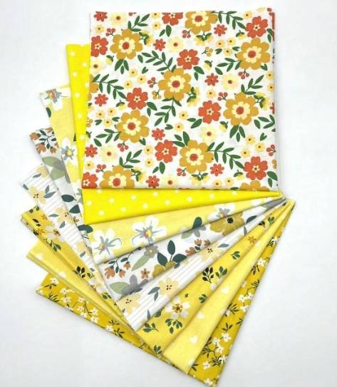 8-Piece Printed Cotton Fabric Set - Summer Yellow