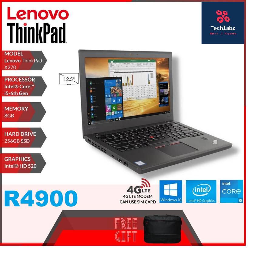 LENOVO  X270 - I5 6200U - 8GB DDR4 - 256GB SSD - WINDOWS 10 PRO 64 BIT - REFURBISHED 12.5 IN