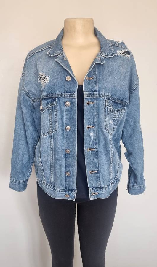 Oversized ripped detail denim jacket